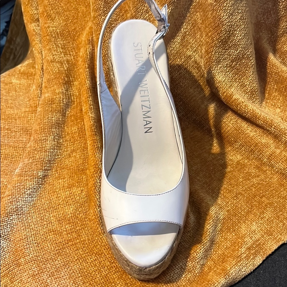 Stuart Weitzman White Wedge Peep-Toe Slingbacks